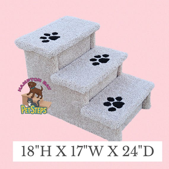 Dog Stairs 18"H x 17"W x 24"D, 2-Step Wooden Pet Steps with Plush Carpet, Ideal for Pets up to 50Lbs, Bed & Couch Steps, Handmade in USA