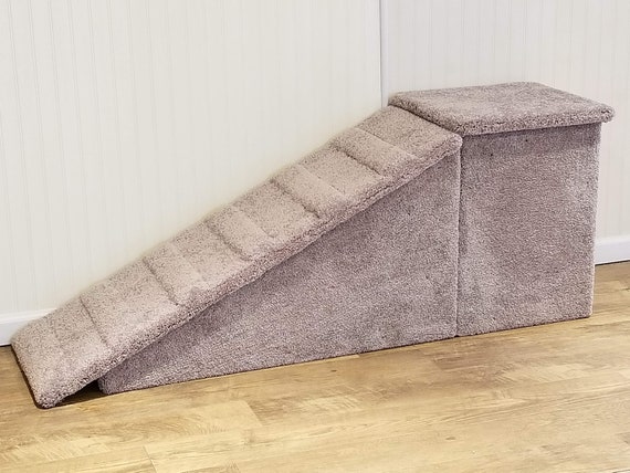 dog ramp for high bed, for pets 2-60 Lbs, 24"H X 17"W X 60"L, beautiful plush tan or gray carpet, custom built to last, large pet ramp,