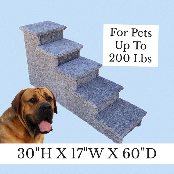 pet steps for tall bed, Dog Stairs, 30"H X 17"W X 60"D, sturdy extra tall & deep, beautiful plush tan or gray carpet, custom built to last