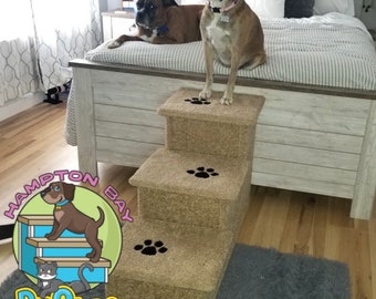 Dog Stairs, Dog steps for bed, great for tall beds & big or small dogs, 24"Hx17"Wx38"D, beautiful plush neutral tan or neutral gray carpet