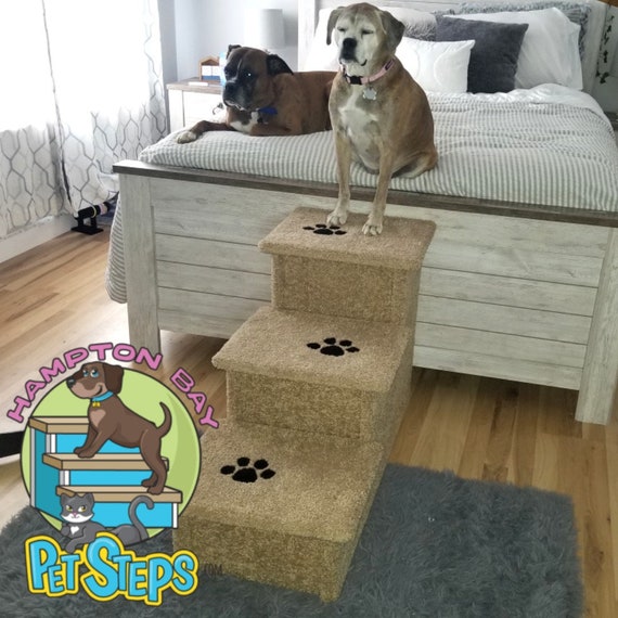pet stairs for large dogs, dog stairs for bed, 24"HX17"WX38"D, sturdy built to last, beautiful plush tan carpet, help prevent dog arthritis