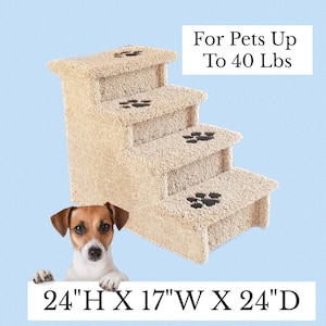 pet steps for bed, Dog Stairs, 24"High x 17"Wide x 24"Deep, beautiful plush neutral tan or gray carpet, custom made built to last, Pet steps