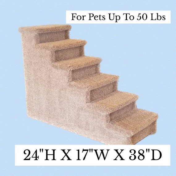 pet steps for small dogs, cat stairs for bed, 24"High X17"W X 38"D, dog stairs, custom made & built to last, beautiful plush tan carpet