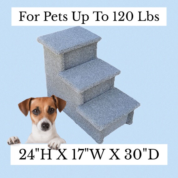 Dog Stairs, pet steps for cat, 24"H X 17"W X 30"D, great for pets 5-120 Lbs, beautiful plush neutral tan or gray carpet, built to last