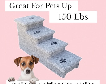 pet steps for large dogs, Dog Stairs, 24"HX17"WX48"D, premium plush neutral tan or gray carpet, custom made built to last, pet stairs