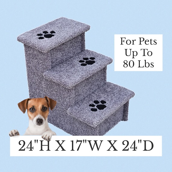 pet steps for bed, Dog Stairs, 24"H x 17"W X 24"D, for pets 5-80 Lbs, beautiful plush neutral tan or gray carpet, custom built to last