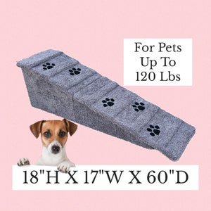 Dog Ramp 18&quot;H x 17&quot;W x 60&quot;D, Wooden Pet Ramp with Plush Carpet, Ideal for Pets 2-80 Lbs, Bed and Couch Ramp, Safe & Sturdy, Handmade in USA