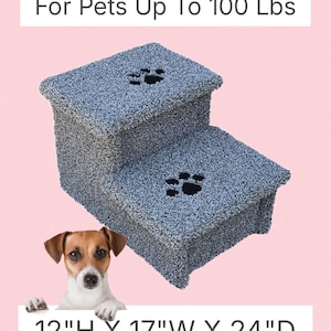 Pet steps, Dog Stairs, 12"H X17"W X 24"D, great for sofas & couches, beautiful plush neutral tan or gray carpet, custom built to last