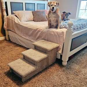 Dog Stairs, Pet steps, pet stairs for cat, 15" High x 17" Wide x 38" Deep, beautiful plush neutral tan carpet, custom built to last,