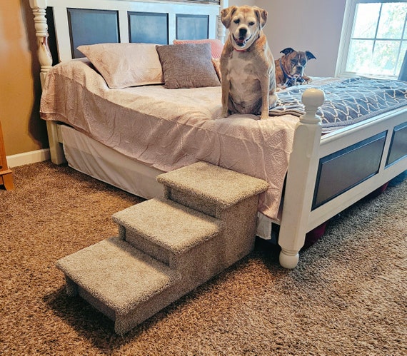 Dog Stairs, Pet steps, pet stairs for cat, 15" High x 17" Wide x 38" Deep, beautiful plush neutral tan carpet, custom built to last,