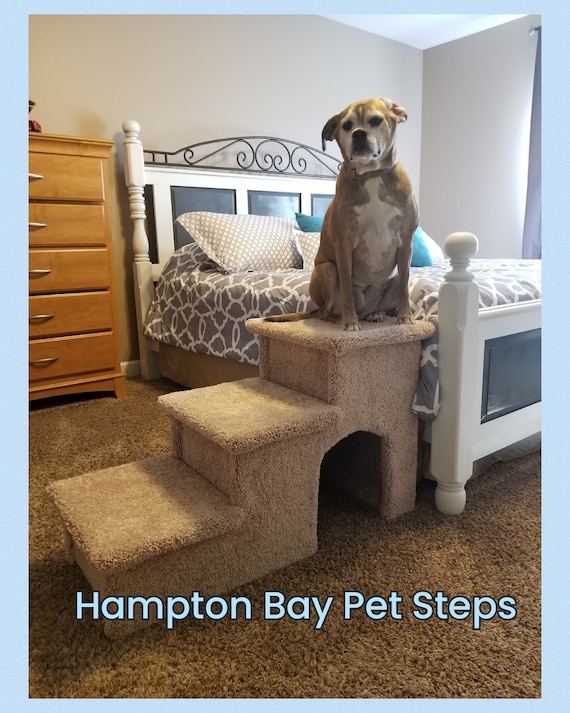Pet steps with cubby, Dog Stairs, pet steps for bed, 24"H x 17"W x 38"D, for pets 5-150 Lbs, beautiful plush carpet, sturdy custom built