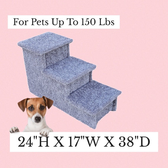 pet stairs for large dogs, dog stairs for bed, 24"H X 17"W X 38"D, beautiful gray carpet, handmade to order, pet steps for small dogs