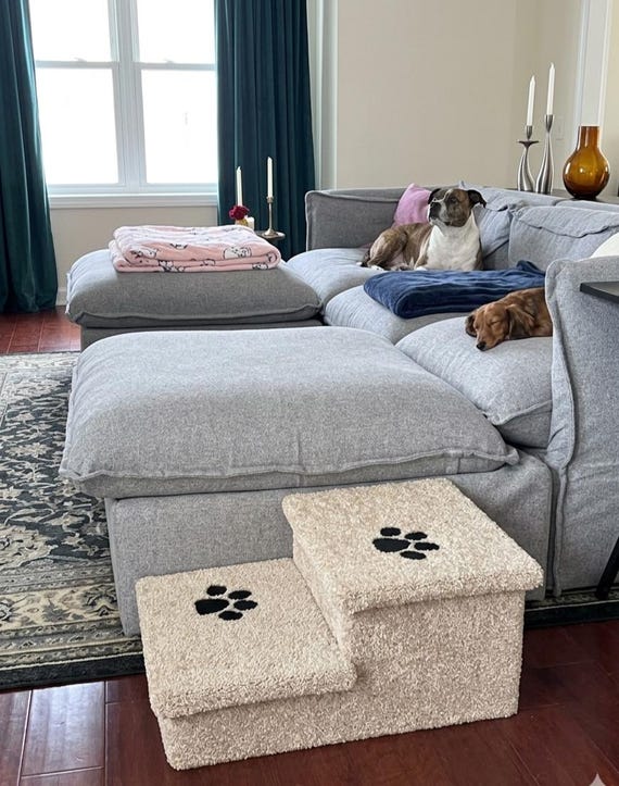 Dog Stair for Couch, 12"H X 17"W X 24"D, Handmade in USA, Neutral Tan or Gray Carpet, No Foam or Cardboard, Dog Pet Cat Stairs Steps