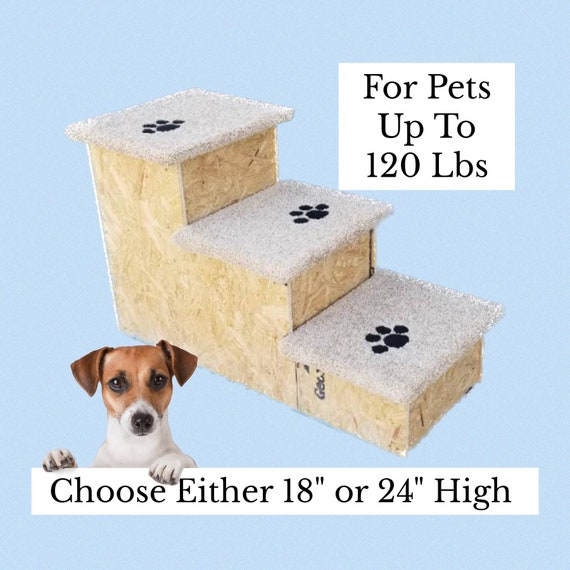 Dog Stairs, dog steps for large dogs, great for cars, trucks, SUVs, for pets 5-120 Lbs, 18"H or 24"H X 17"W X 30"D, custom built to last