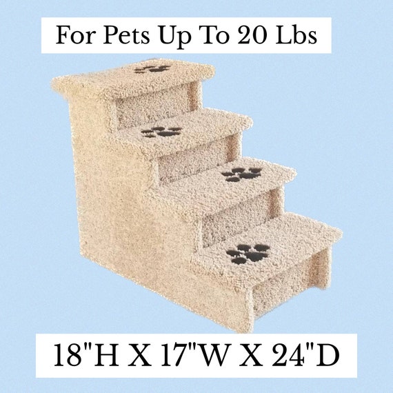 cat stairs for bed, wooden pet furniture, 18"H x 17"W x 24"D, premium plush carpet, custom made to order, built to last