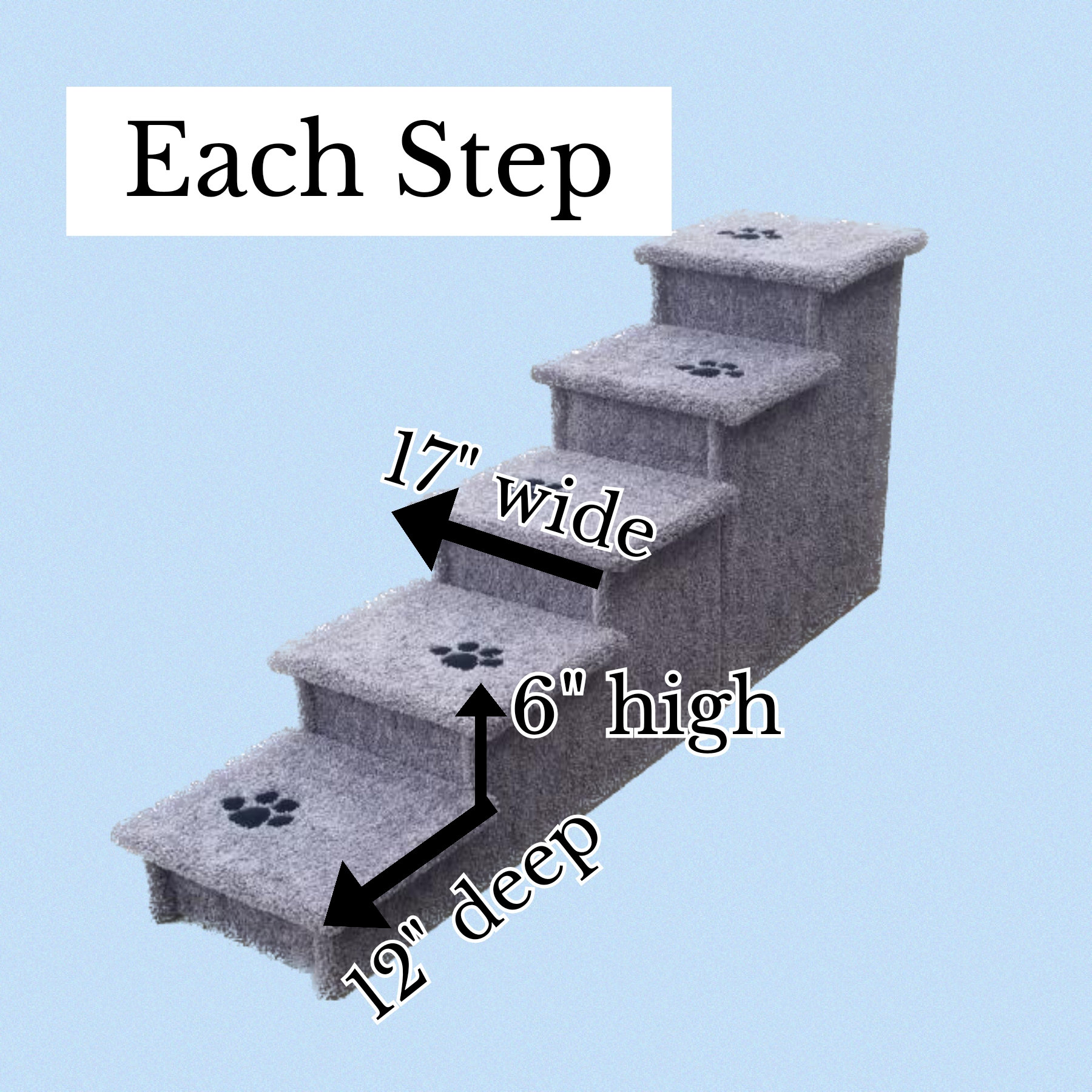 pet steps for tall bed Dog Stairs 30H X 17W X 60D sturdy extra tall deep beautiful plush tan or gray carpet custom built to last