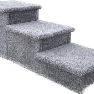 dog stairs for bed, great for big & small dogs 2-150 Lbs, 18"HX17"W X 46"D, beautiful plush tan or gray carpet, sturdy built to last