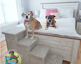 Pet Steps For beds, Dog Stairs, great for big & small dogs, 30"H X 17"W X 48"D, beautiful plush tan or gray carpet, HUGE extra deep and wide