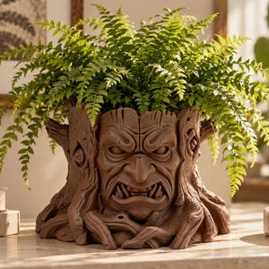 Tree Face Plant Pot Cover: Forest Spirit Woodland Decor