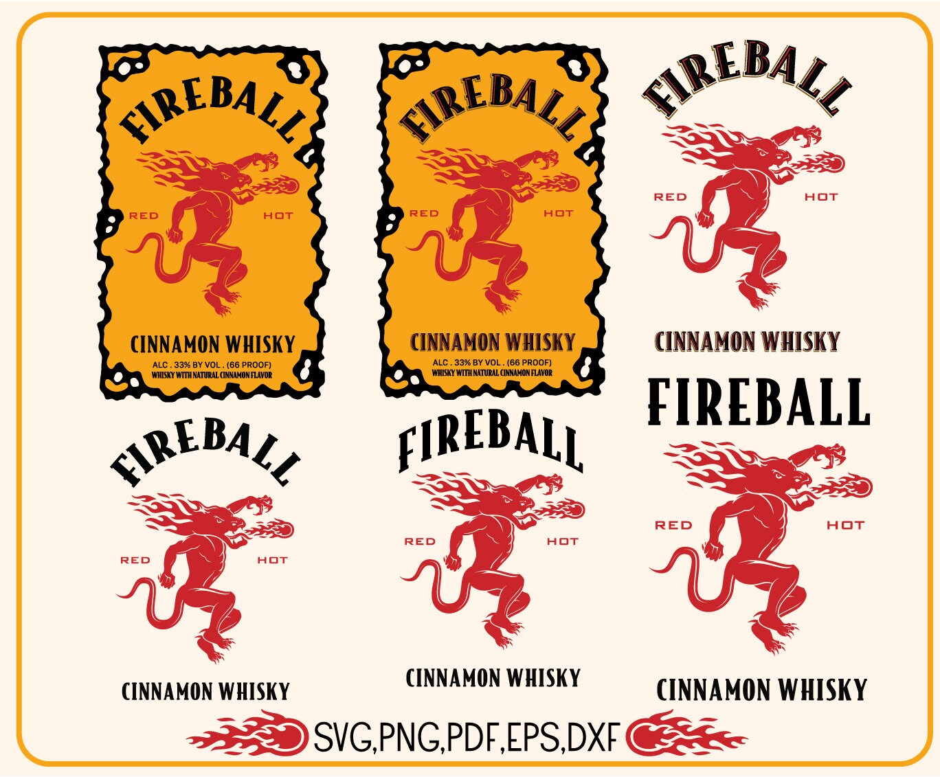 Fireball Whisky Cinnamon Label Svg PNG Eps DXF PDF Cricut Design Cut