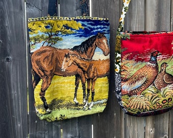 HORSE CHENILLE Purse | Patchwork Cross Body Bag | UpCycled Vintage chenille Shoulder Bag | Laptop Bag | Equestrian Horse Lover