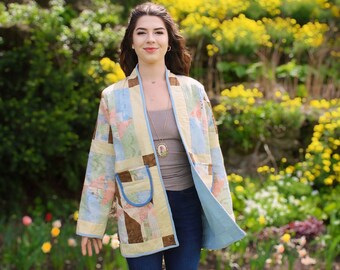 VINTAGE Quilt JACKET | Cotton Patchwork Coat | Handmade Clothing | Butterfly Quilt | Cottagecore Chore Coat | Cocoon Coat | Sustainable