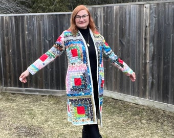 Antique QUILTED JACKET | Log Cabin Quilt Coat | UpCycled Patchwork Quilted Kimono | Bohemian Eco Fashion | Cottagecore | Handmade clothing