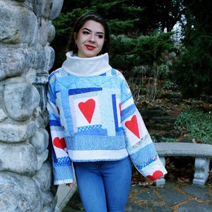 QUILTED Heart PATCHWORK Pullover | UpCycle Hippie Country Chic Turtleneck | Ethical Fashion | Cottagecore Clothing | Heart Patch