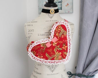 Heart QUILTED FANNY BAG | Heart Shaped Bag | Boho UpCycled Pouch | Adjustable Cross Body Purse | Rose Quilt Bag | Valentines Day Gift