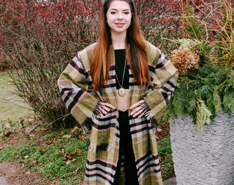 UPCYCLED PLAID Coat made from a Wool Blanket | Boho Fringe Cardigan Jacket | Eco Fashion | Chore Coat | Cottagecore Coat