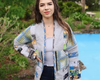 Geek Gift | Teen Gift | UpCycled Quilt Jacket | Geek Chic | Log Cabin Quilt Coat | Cottagecore Clothing | Patchwork Coat