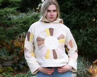 QUILTED PATCHWORK Hoodie | UpCycled Antique Quilt Sweatshirt | Ethical Fashion | Cottagecore Clothing | Dresden Plate Quilt Top