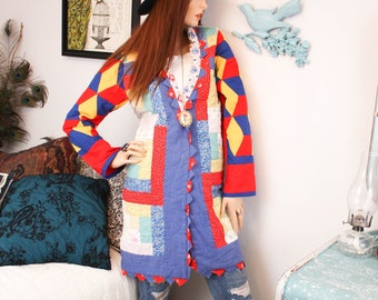 Carnival QUILT JACKET | Log Cabin Quilt Coat | UpCycled Quilt Patchwork Kimono | Bohemian Eco Fashion | Cottagecore