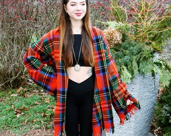 Wool PLAID Tartan JACKET made from an UpCycled Blanket | Boho Hippie Bell Sleeve KIMONO | One of a Kind Handmade gift | Eco Fashion Coat