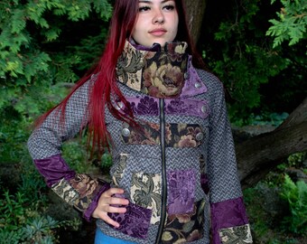 PATCHWORK Tapestry JACKET | Steampunk Military Bottle Neck Coat | Grunge Romantic Goth Clothing