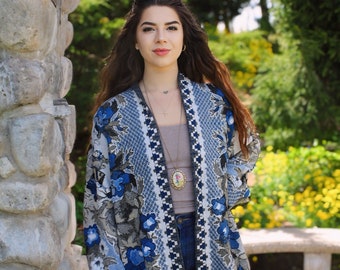 Antique Floral Tapestry JACKET | UPCYCLED Blanket Kimono | Victorian CARDIGAN | Bohemian | Medieval Festival Fashion | Womens Clothing
