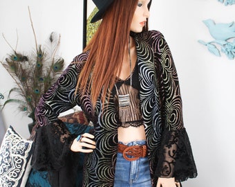 Iridescent VELVET Sparkle JACKET | Grunge Gothic Clothing | Rainbow Festival Rave Kimono | UpCylced Womens Clothing | Ethical Fashion