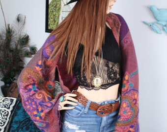 UPCYCLE Rainbow FELTED SHRUG | Festival Rave Clothing Bolero | Bohemian Womens Clothing | Slow Fashion Kimono | Beach Cover Up