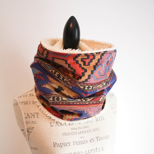 Ethnic Print NECK COWL | Fleece Lined Neck Warmer | UpCycled Bed Sheet | Aztec Neck Wrap | Womens Gift