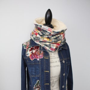 Geruite patchwork fleece col sjaal gewatteerde warme snood Eco Fashion