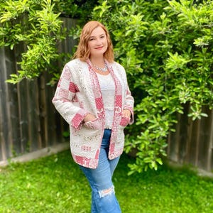 QUILTED JACKET, Vintage Rose Embroidered Coat, Patchwork Victorian-Style Jacket for Cottagecore Lovers