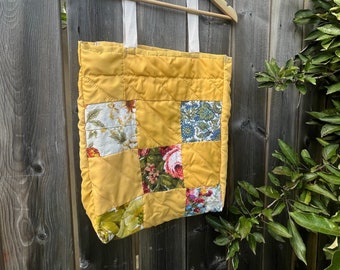 QUILTED PURSE | Patchwork Book Bag | Yellow Eco Fashion Tapestry Bag | Cottagecore Shoulder bag | Laptop Bag