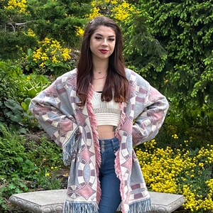 QUILTED Tapestry Kimono JACKET | UpCycled Twill Blanket CARDIGAN | Wedding Ring Fringe Coat | Bohemian Slow Fashion