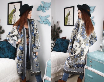 Antique Floral Tapestry JACKET | UPCYCLED Blanket Kimono | Victorian CARDIGAN | Bohemian | Medieval Festival Fashion | Womens Clothing