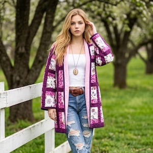 Veste matelassée en patchwork, fabriquée à la main, cottagecore recyclé et manteau fleuri en coton, robe bohème