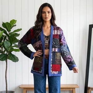 Vintage Patchwork Quilt Cocoon Coat | Boho Festival Jacka | Återvunnen Kimono Morgonrock | Cottagecore Överdimensionerad Wrap