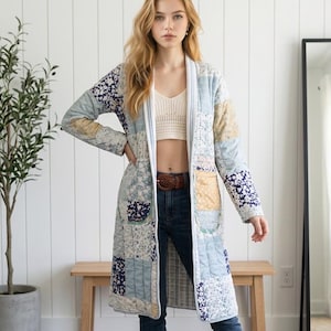 CHORE COAT, Vintage Quilted JACKET: Bohemian Patchwork Coat for Cottagecore Fashion Enthusiasts