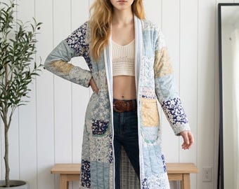 CHORE COAT, Vintage Quilted JACKET: Bohemian Patchwork Coat for Cottagecore Fashion Enthusiasts