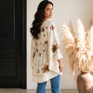 LINEN DRESS Vintage French Retro Blouse - Upcycled Bohemian Festival Top - Eco-Friendly Lagenlook
