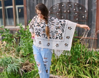 FRINGE TOP, Handmade Bohemian Fringe Kimono Blouse with Bell Sleeves